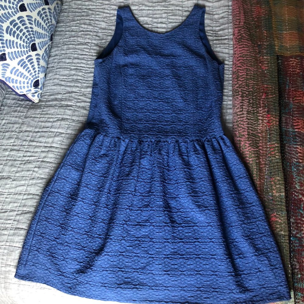Comptoirs des Cottoniers Drop Waist Blue Dress in Embossed Pattern FR 40- US 6